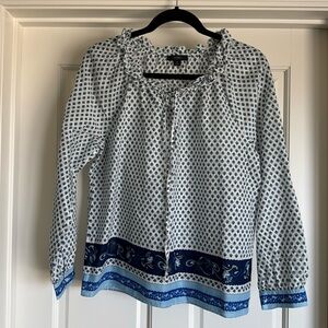 J. Crew Black and White Ruffled Blouse with Peter Pan Collar